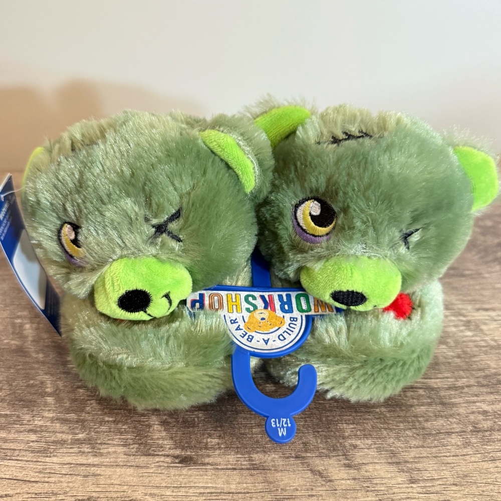 NEW Build a Bear BAB Frankenbear Monster Zombie Halloween Slippers Toddler 12/13